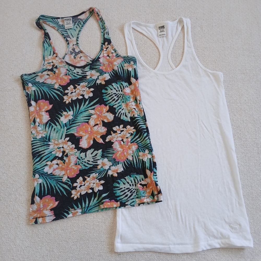 PINK ♡ 2 sleepwear y2k tank tops victorias secret mcbling 2000s tropical bed